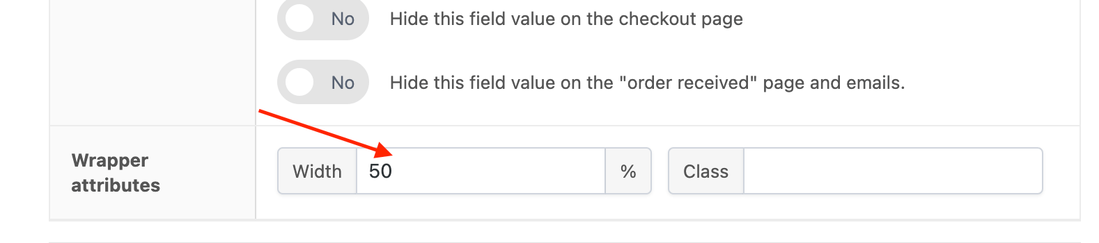 Width setting defined as "50" in APF