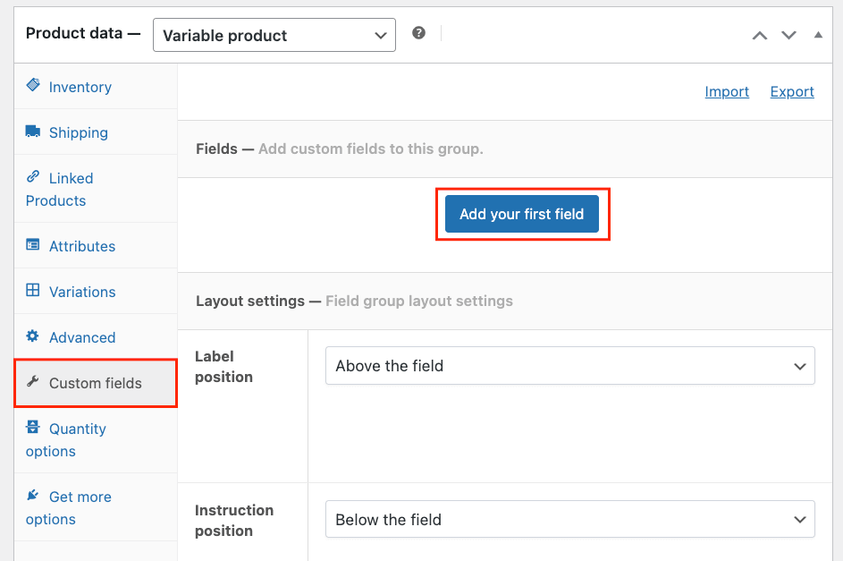 Adding custom fields to a variable product