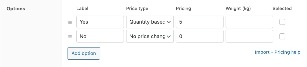 Adding radio button options
