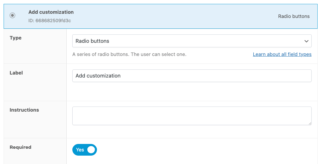 Creating a custom field with radio buttons