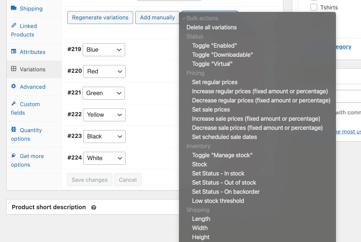 Bulk actions for variations in WooCommerce