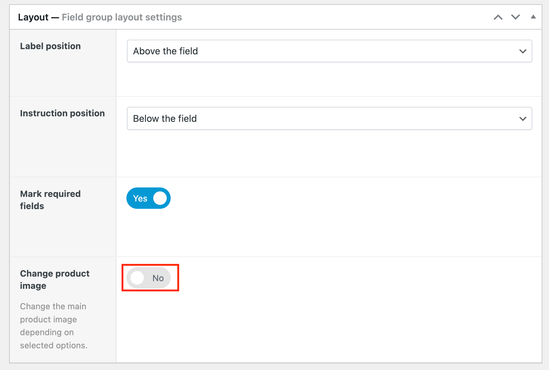 Enabling the option for a custom field to change the product image