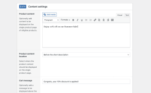 The Content settings of WooCommerce Discounts