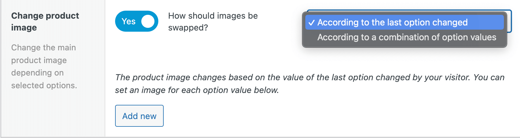 Choosing the conditions of the image swap