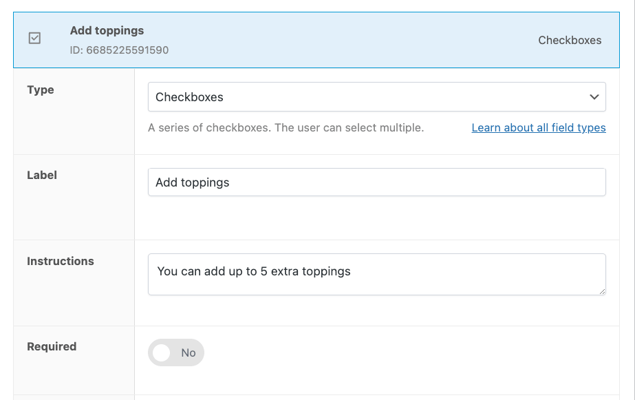Adding a checkboxes custom field