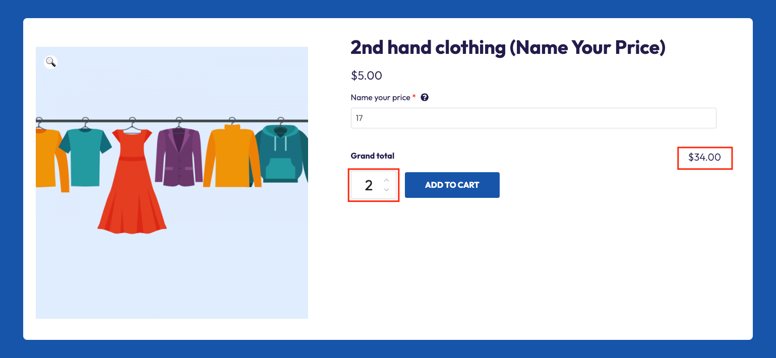 A “name your price” product with a quantity-based field value fee