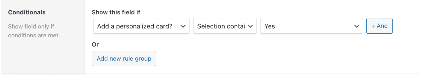 Conditional settings for a custom field