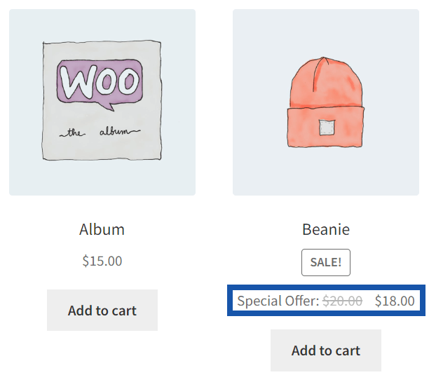 Example of a sale price display for a product