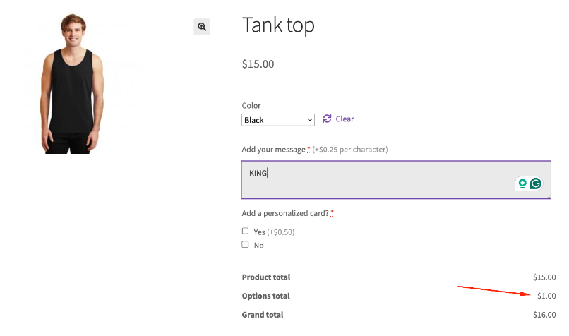 Pricing per character front end