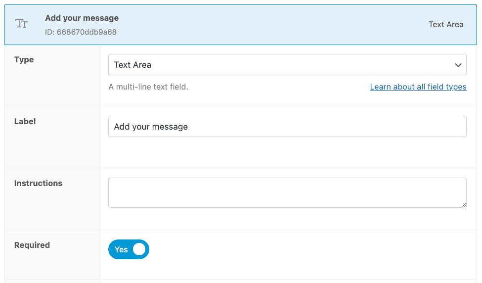 Creating a text area product field