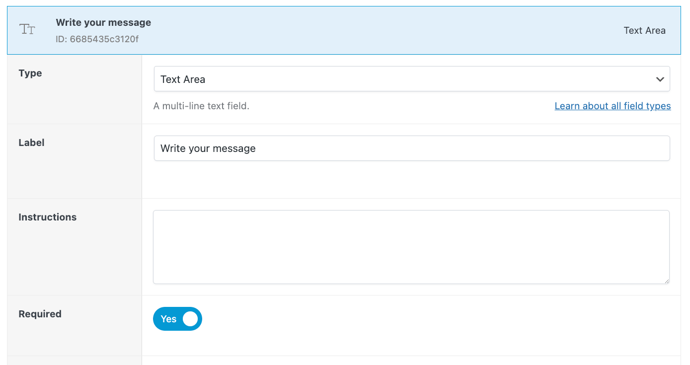 Creating a Text Area custom field