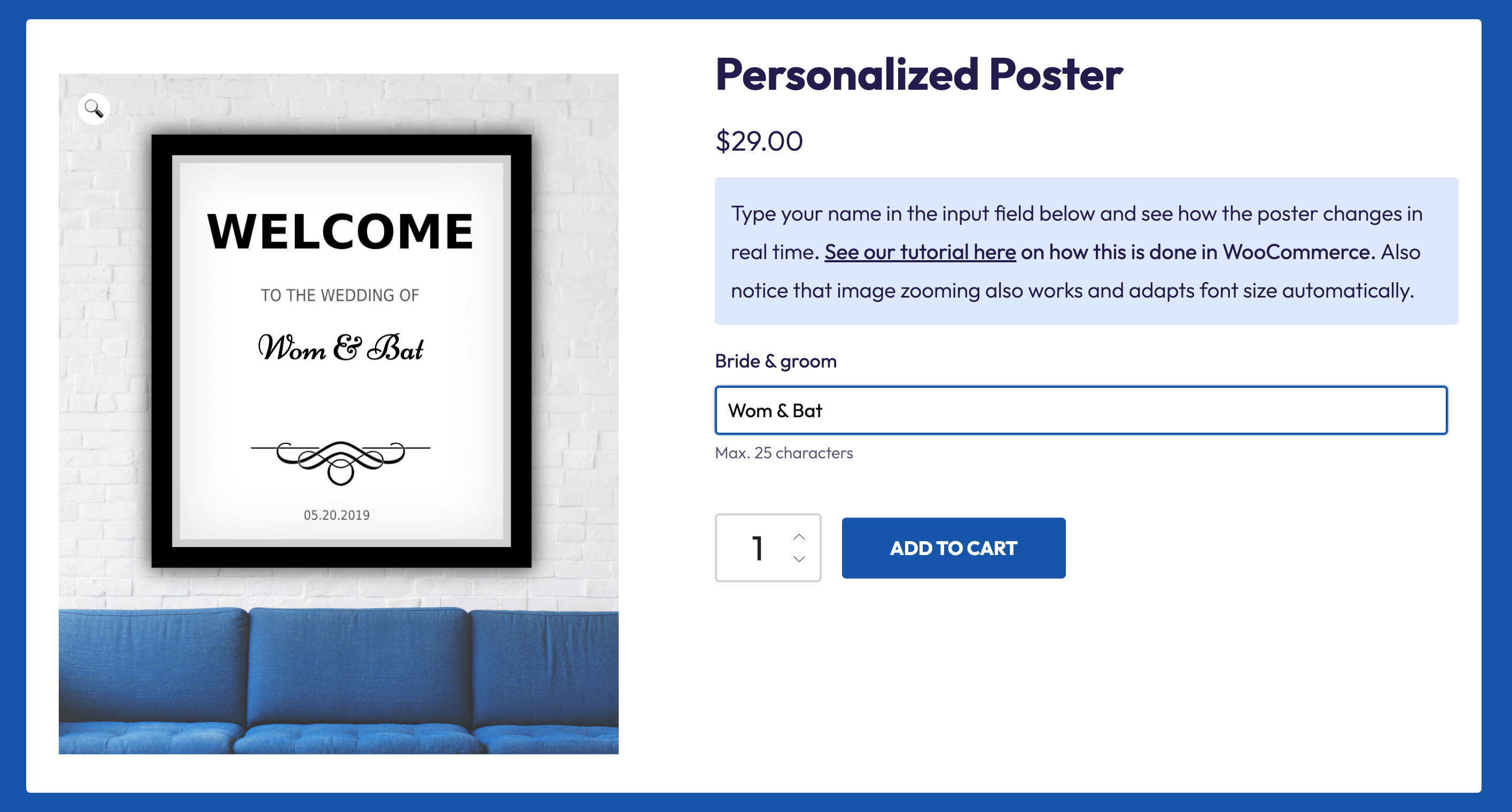Text area custom field on a personalized poster product
