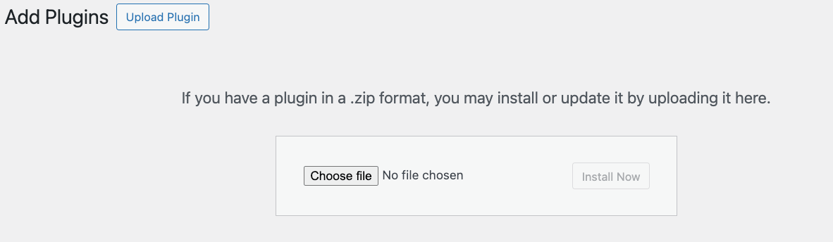 Window to upload a plugin to WordPress