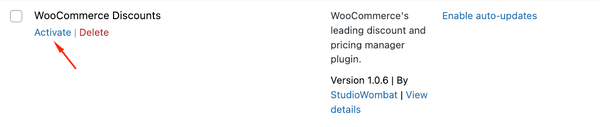 Activating the WooCommerce Discounts plugin in WordPress