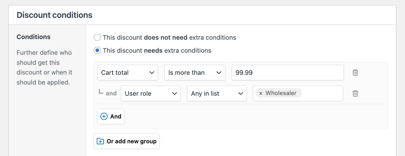 adding user role discount rule
