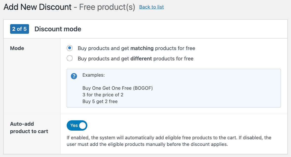 Adjusting the discount mode