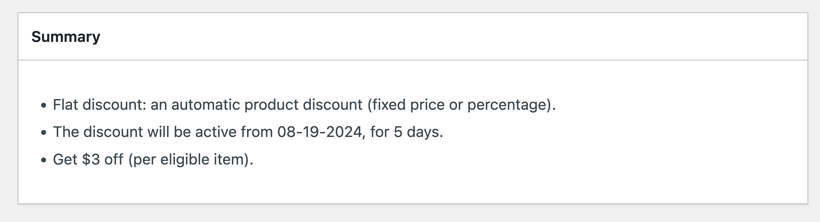 Summary of a flat discount