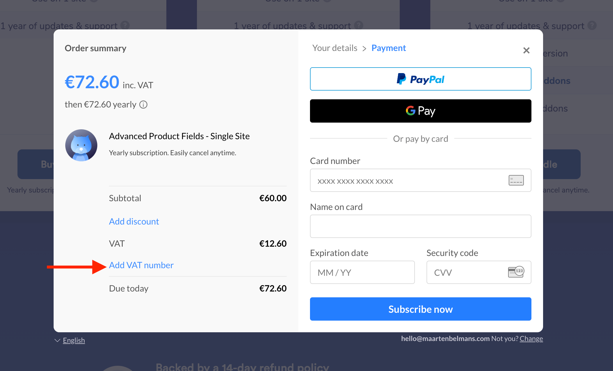You can enter your VAT ID at checkout when purchasing a plugin from Studio Wombat