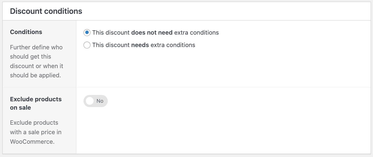 Extra conditions for discounts