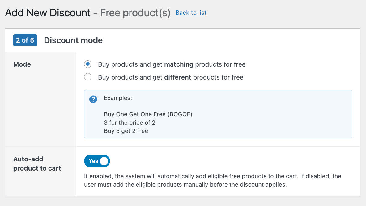 Free product(s) discount mode
