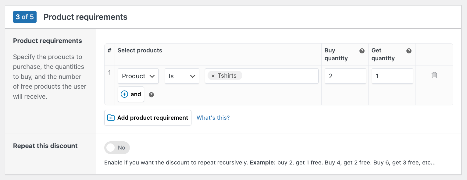 Free product(s) discount product requirements