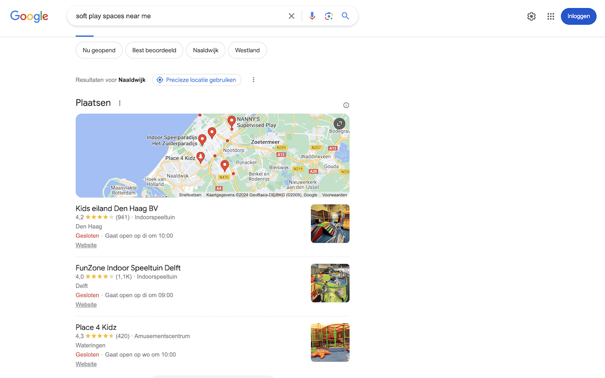 A search result within Google showing local businesses for the search term.