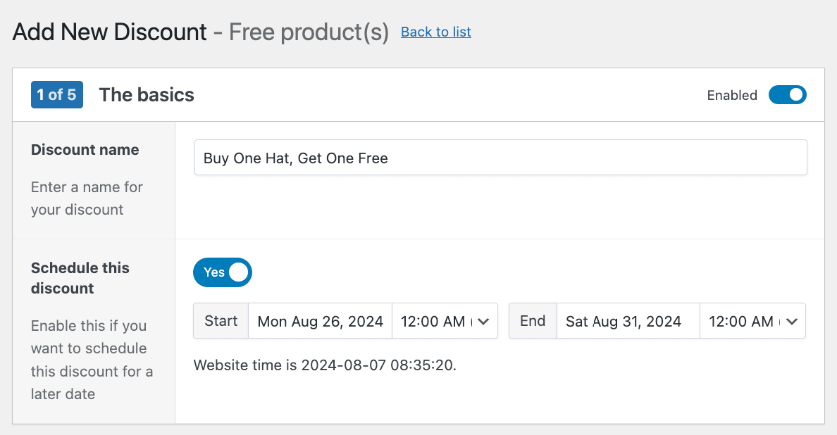 Naming the discount and setting a schedule