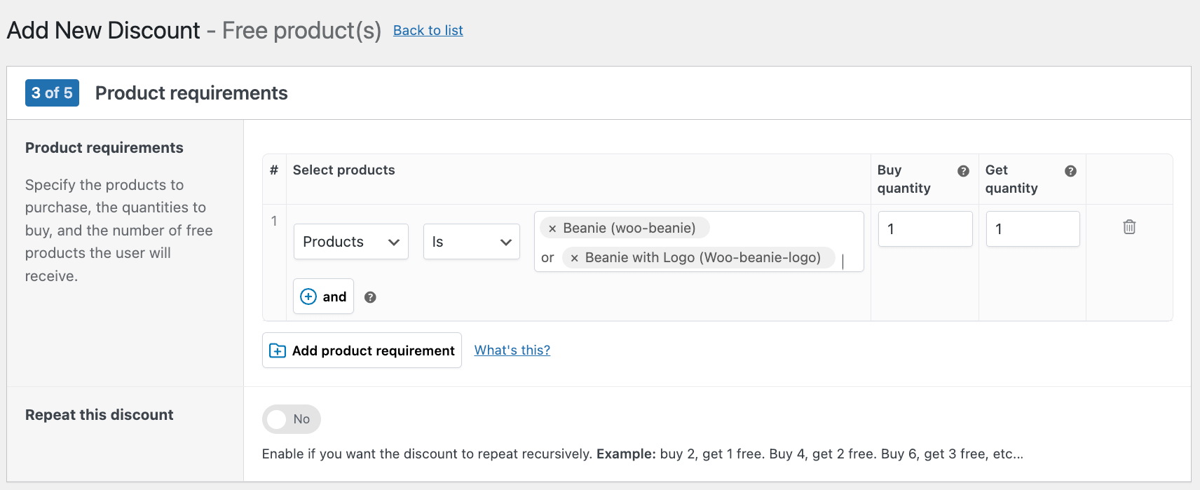 Setting up specific product requirements for the BOGO discount