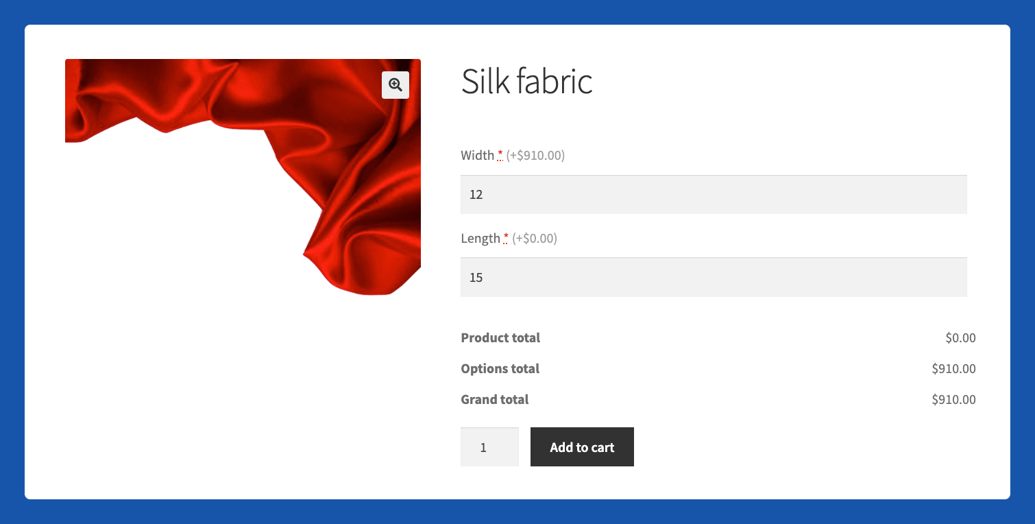Custom measurement fabric product in WooCommerce