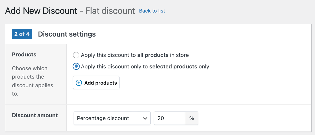 Option to apply the discount to selected products only