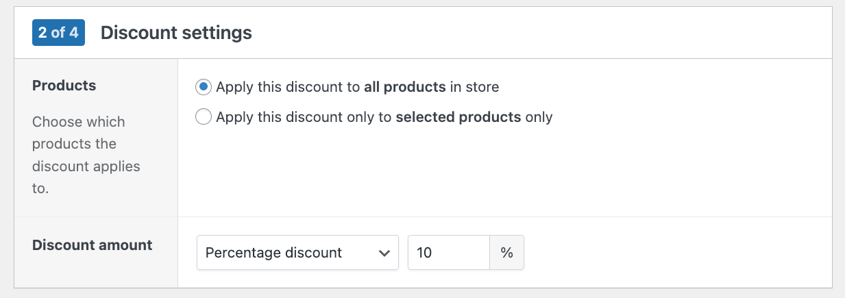Basic discount settings