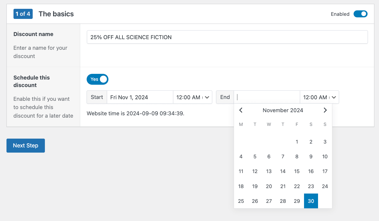 Naming a discount and setting a schedule