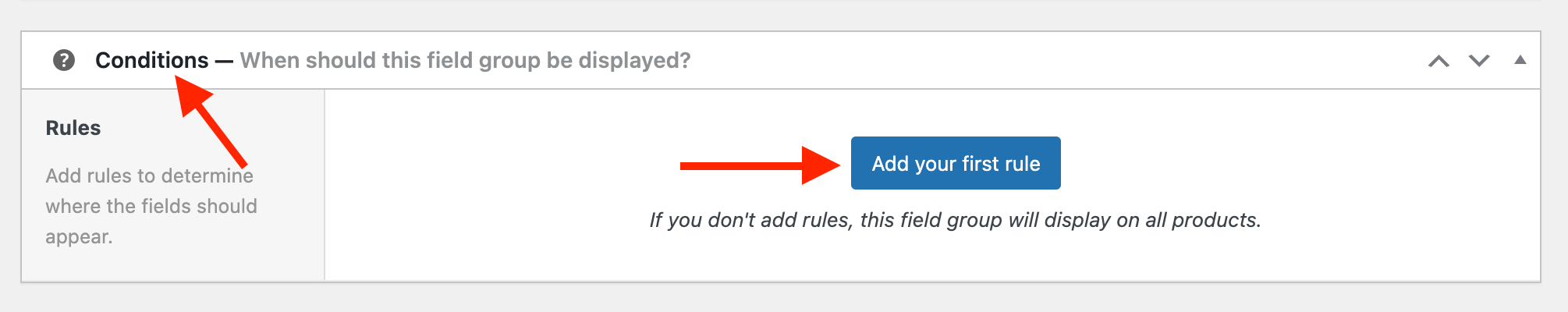 Define on which products the fields should be displayed on