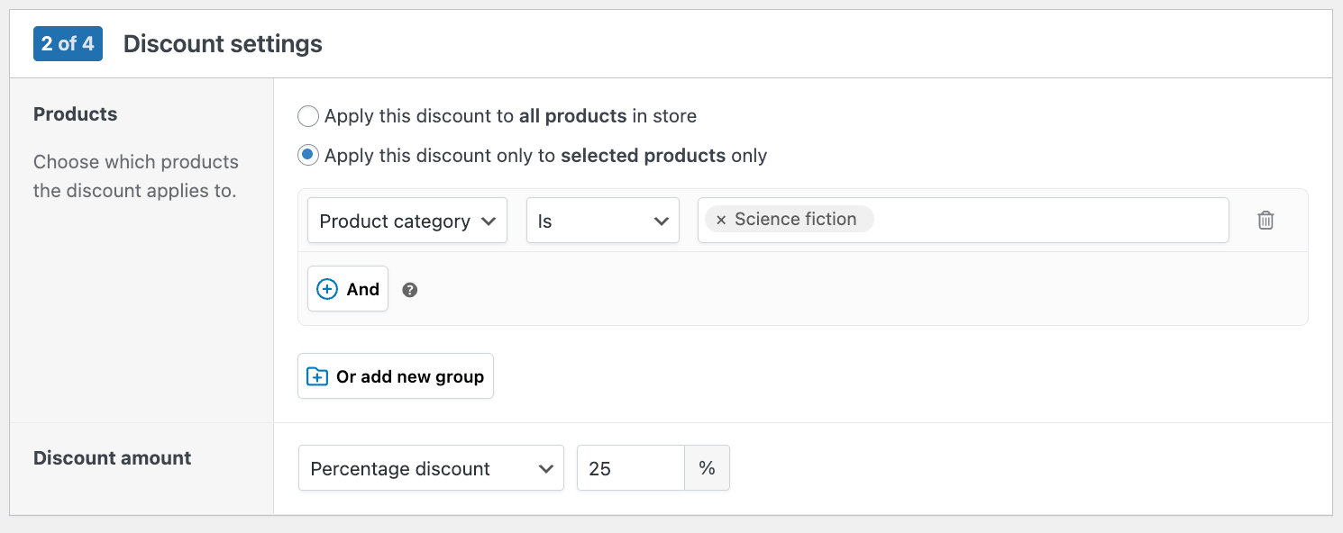 Applying a discount for a product category