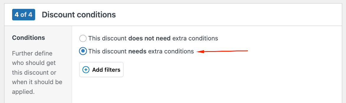 Selecting extra conditions for a discount