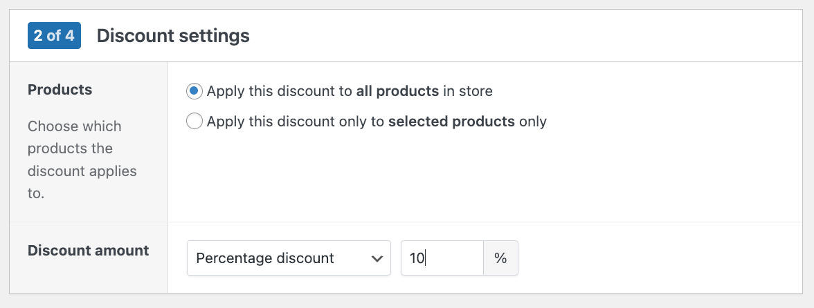 Adjusting the discount amount in percentages