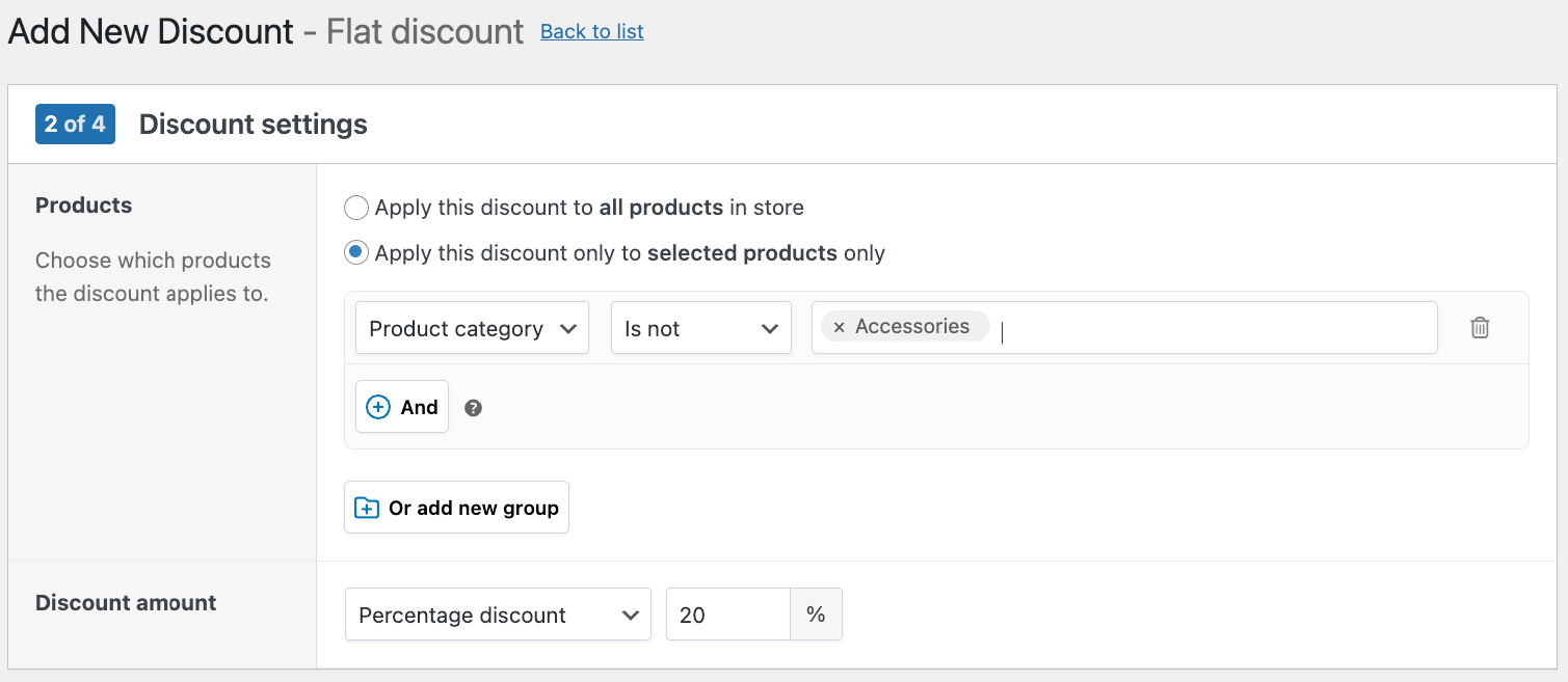 Excluding the Accessories category from a store-wide discount