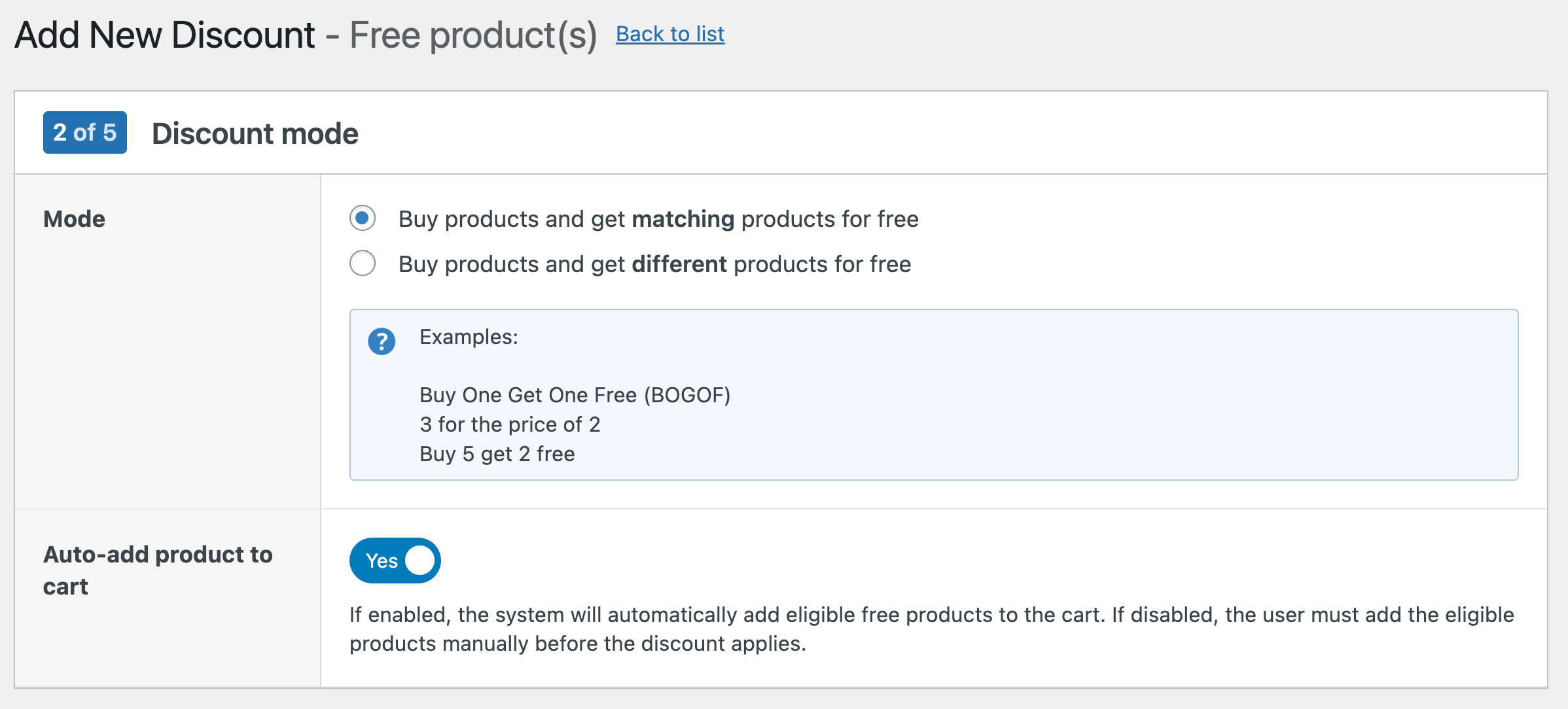 Adjusting the discount mode 