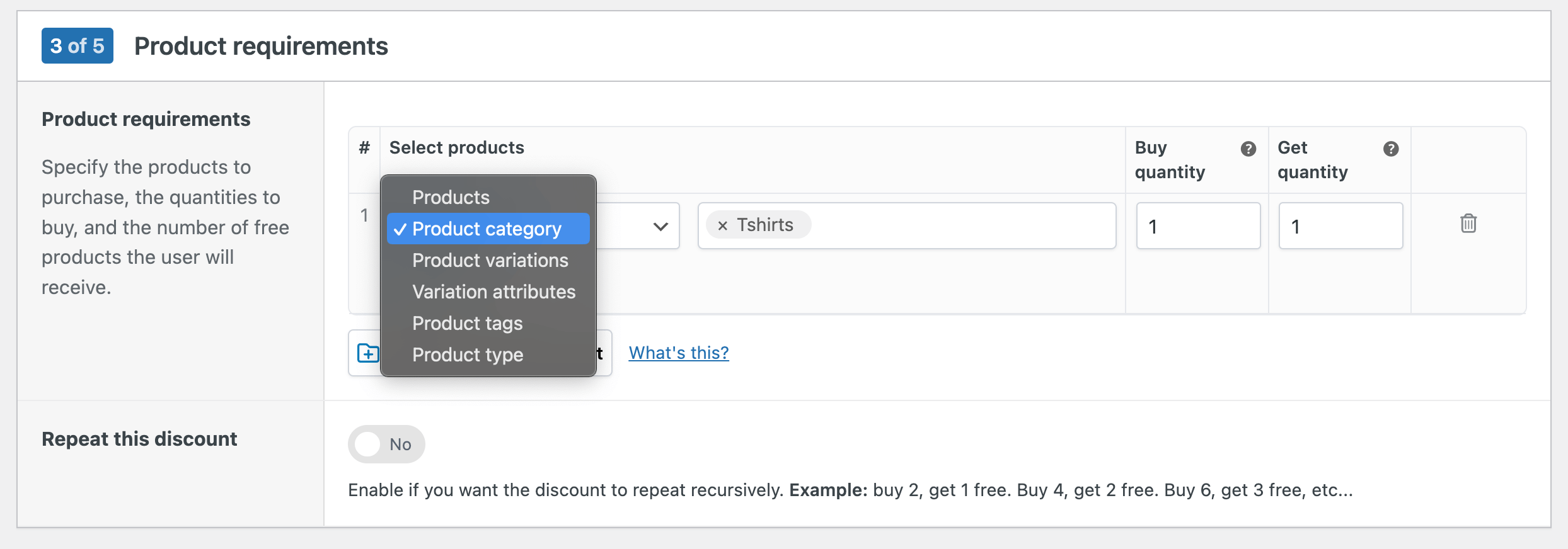 Selecting eligible products for the discount