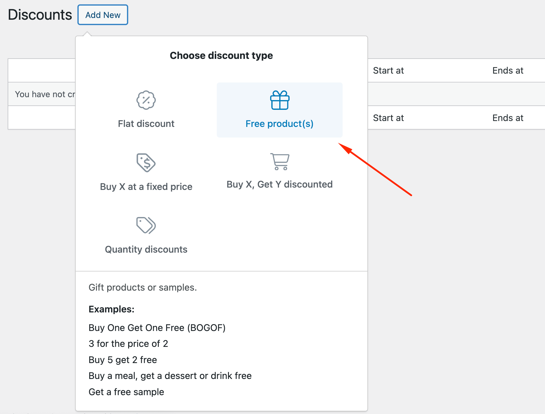 Creating a free product discount