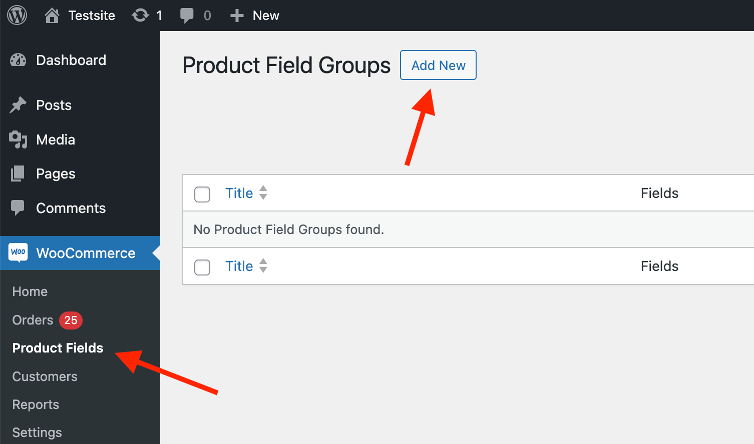 Create a new field group in the APF admin