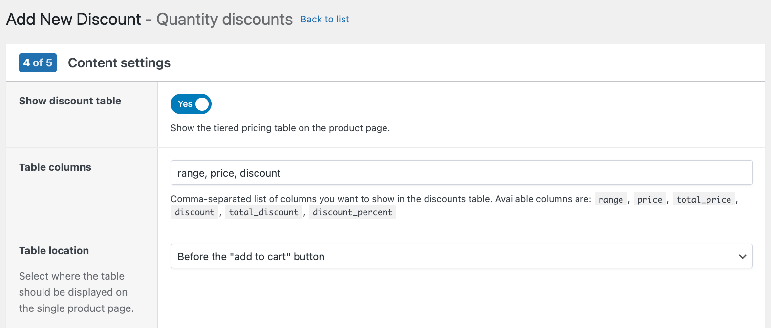 Adding a discount table to the product page
