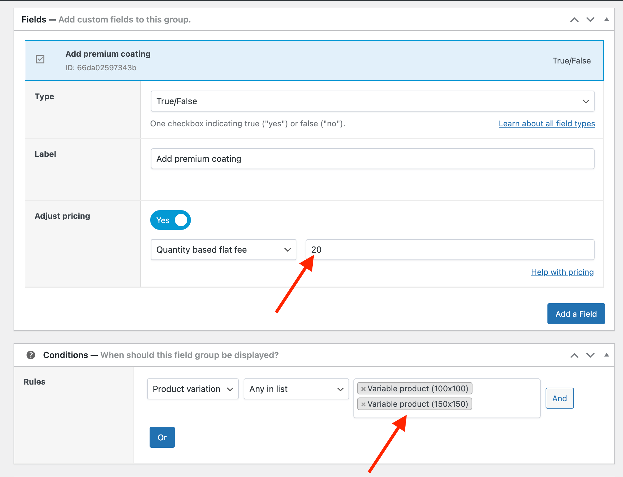 True false field settings in APF