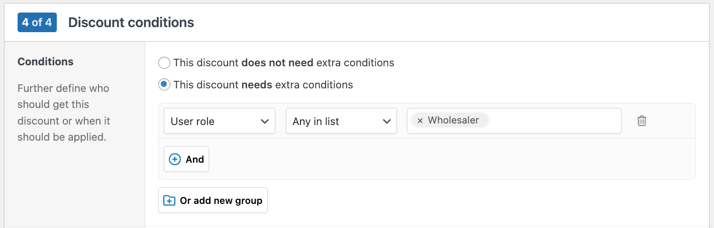 Adding a condition for a user role