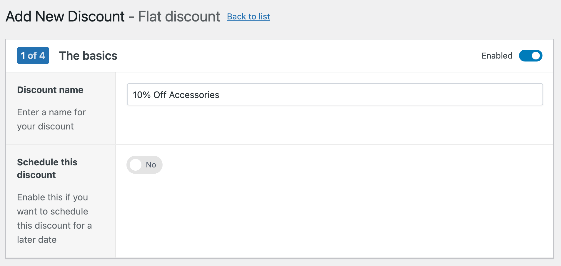 Naming and scheduling a flat discount