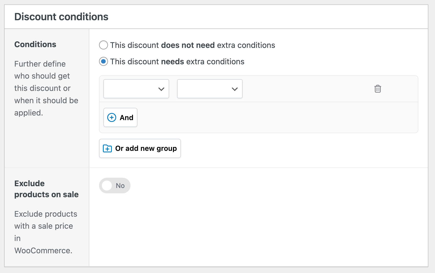 Page with extra discount conditions