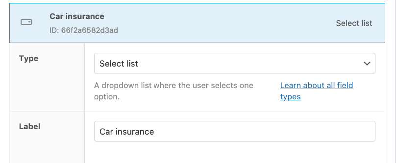 Adding a select list field