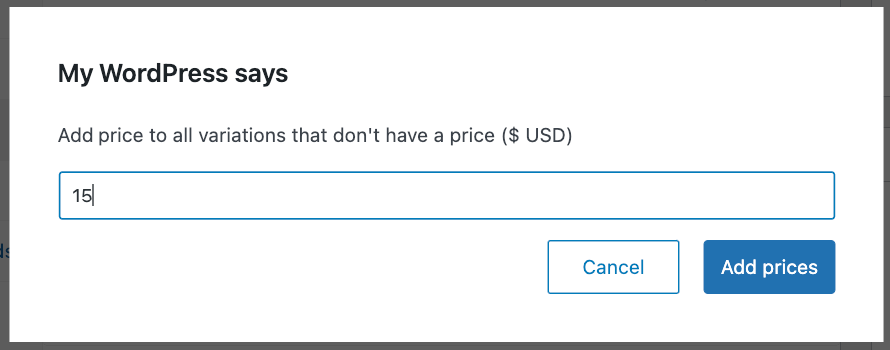 Adding a price to all variations