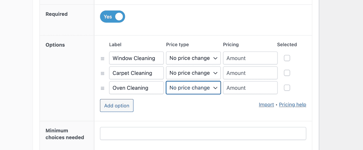 Adding extra services fields to a WooCommerce product.