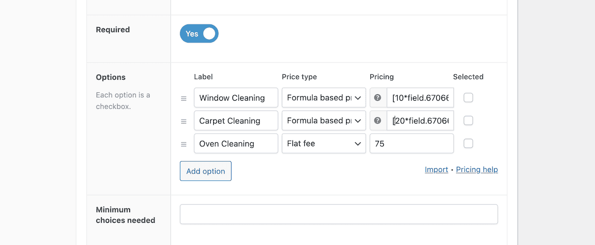 Implementing pricing formulas for additional service fields within WooCommerce.